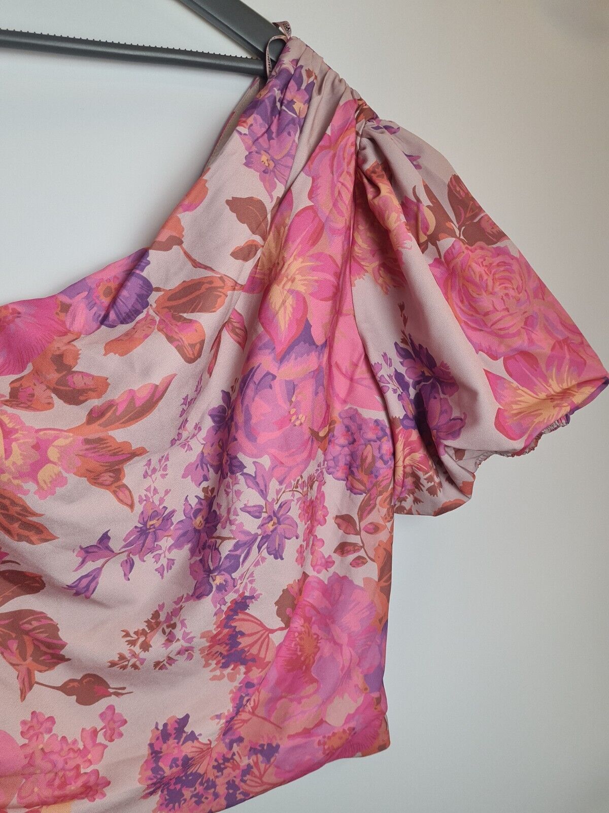 Chi Chi London Pink One Shoulder Floral Print Top Size 8 ****SW12