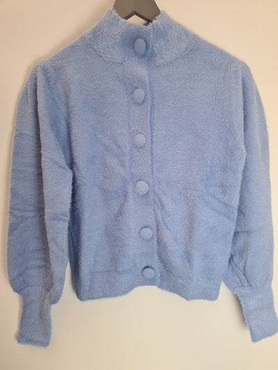 Michelle Keegan Blue Eyelash Button Up Cardigan Size Small **** V278