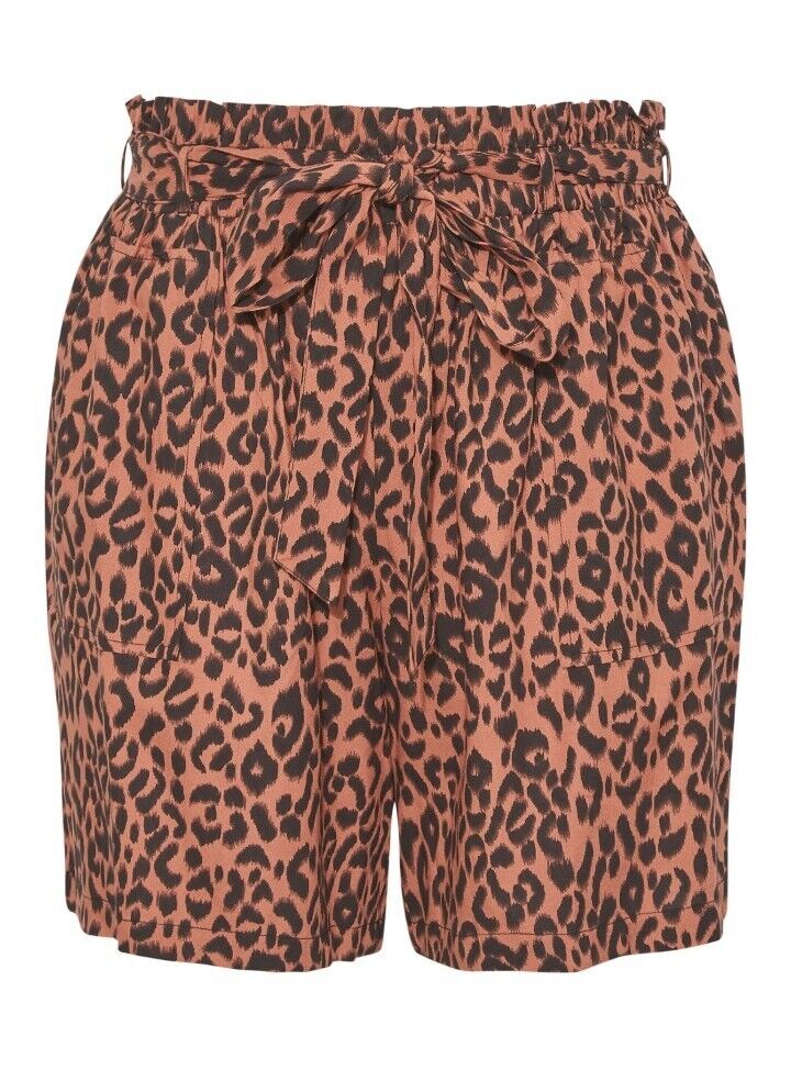Yours Curve Brown Leopard Print Paperbag Shorts Size 34-36 **** V228