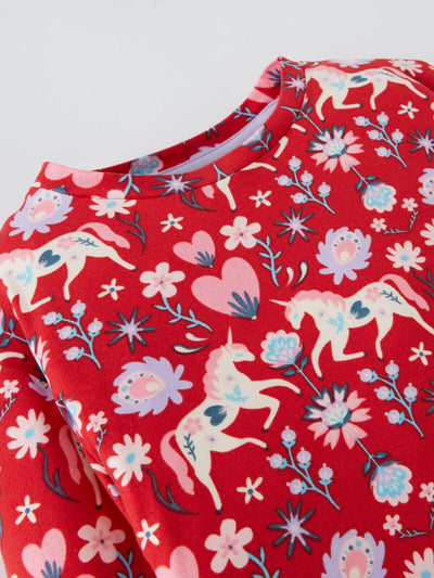 Chelsea Peers Girls Floral Unicorn Long Red Pyjama Set Size 1-2 Years **** V510