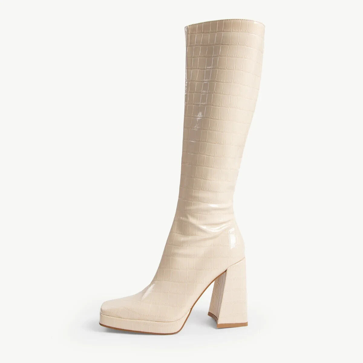 Raid Rosie Knee High Cream Croc Patent Boots Size 7 **** VS3