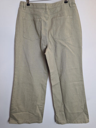 Long Tall Sally Green Cotton Twill Wide Leg Cropped Trousers Size 16 **** V97