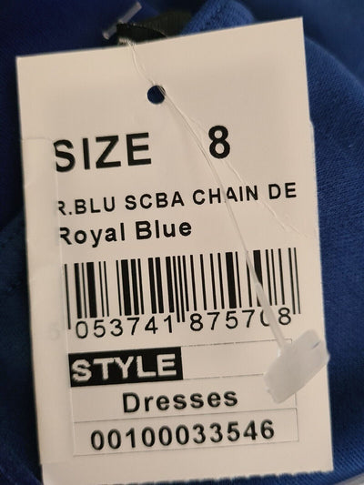 Quiz Blue Scuba Keyhole Chain Detail Dip Hem Dress Size 8 **** V89