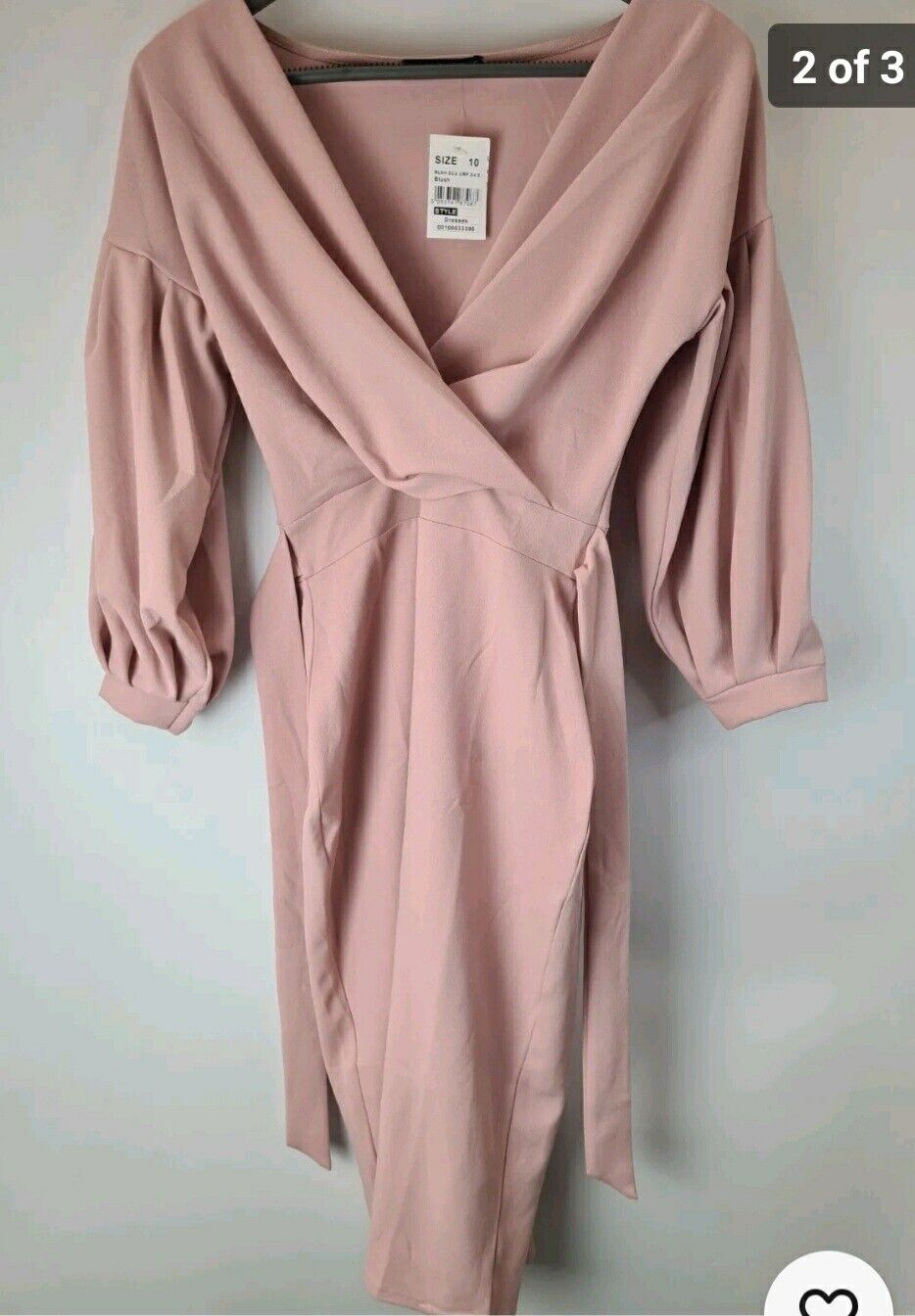 Quiz Blush Scuba Crepe 3/4 Sleeve Wrap Midi Dress Size 12  *** SW4