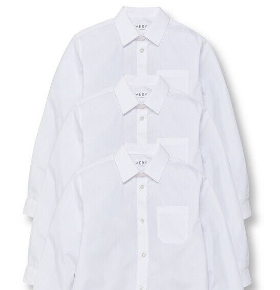Boys 3 Pack Long Sleeve Shirts - White.UK 12/13 Years **** Ref V353