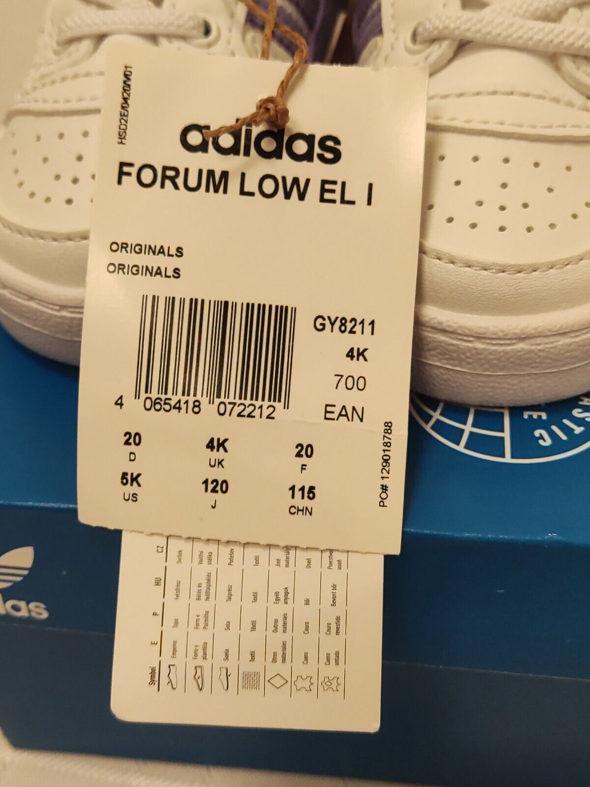 Adidas Infant Forum Low El White Trainers Size 4 **** Ref VS1