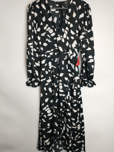 Ax Paris Black And White Printed Wrap Midi Dress Size 10 **** V229