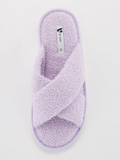 Waverly Cross Strap Towelling Lilac Slippers Size M (5-6) **** V280