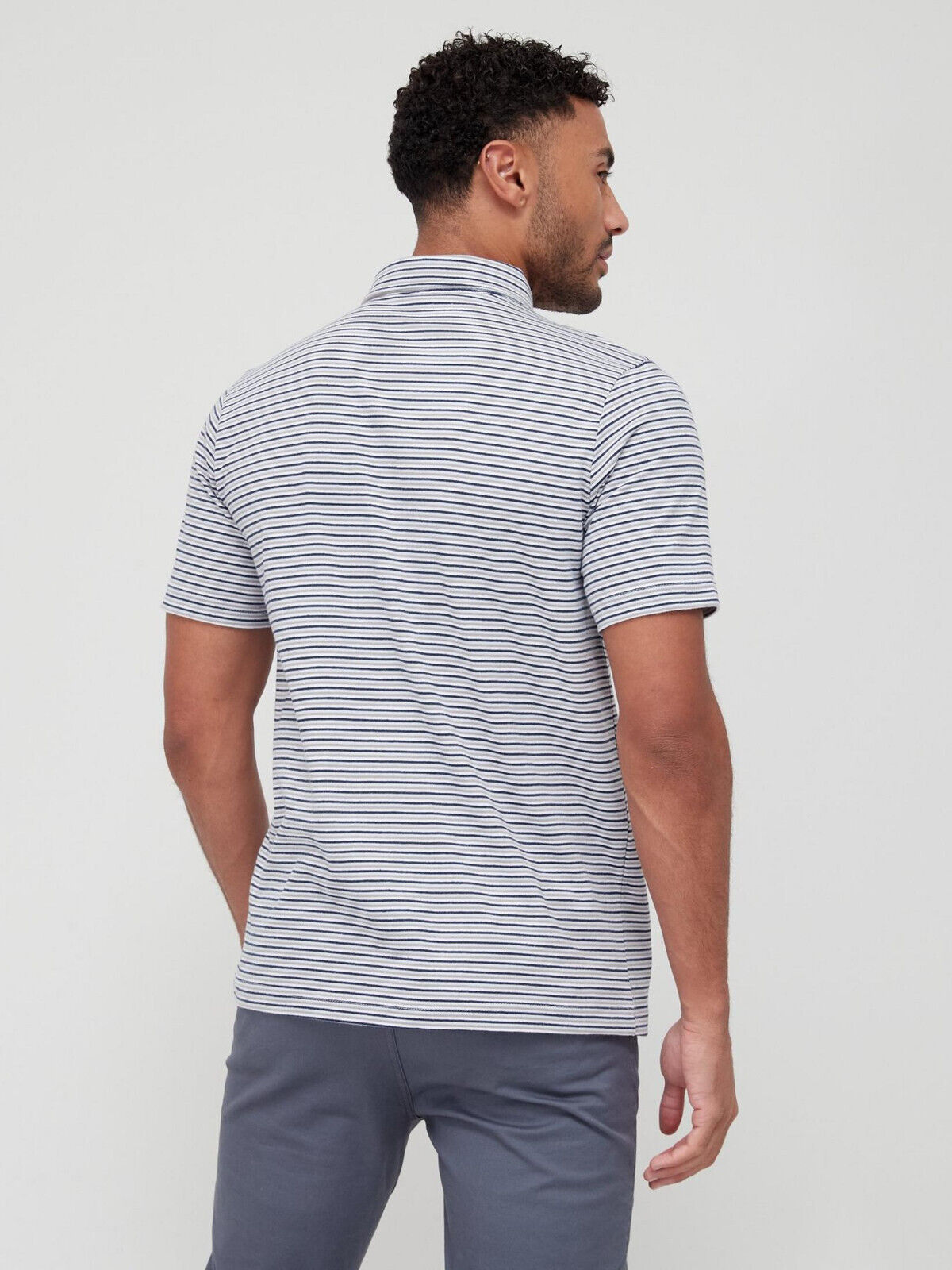 Mens Feeder Stripe Polo - Navy/Blue/Grey. UK XL ****V542