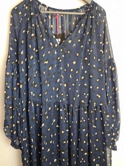 Womens Navy Blue Animal Spot Skater Mesh Dress Size 12 **** V399