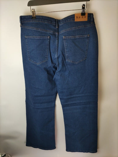 NA-KD Straight Leg High Waist Jeans. Mid Blue. UK 14 . ****V114