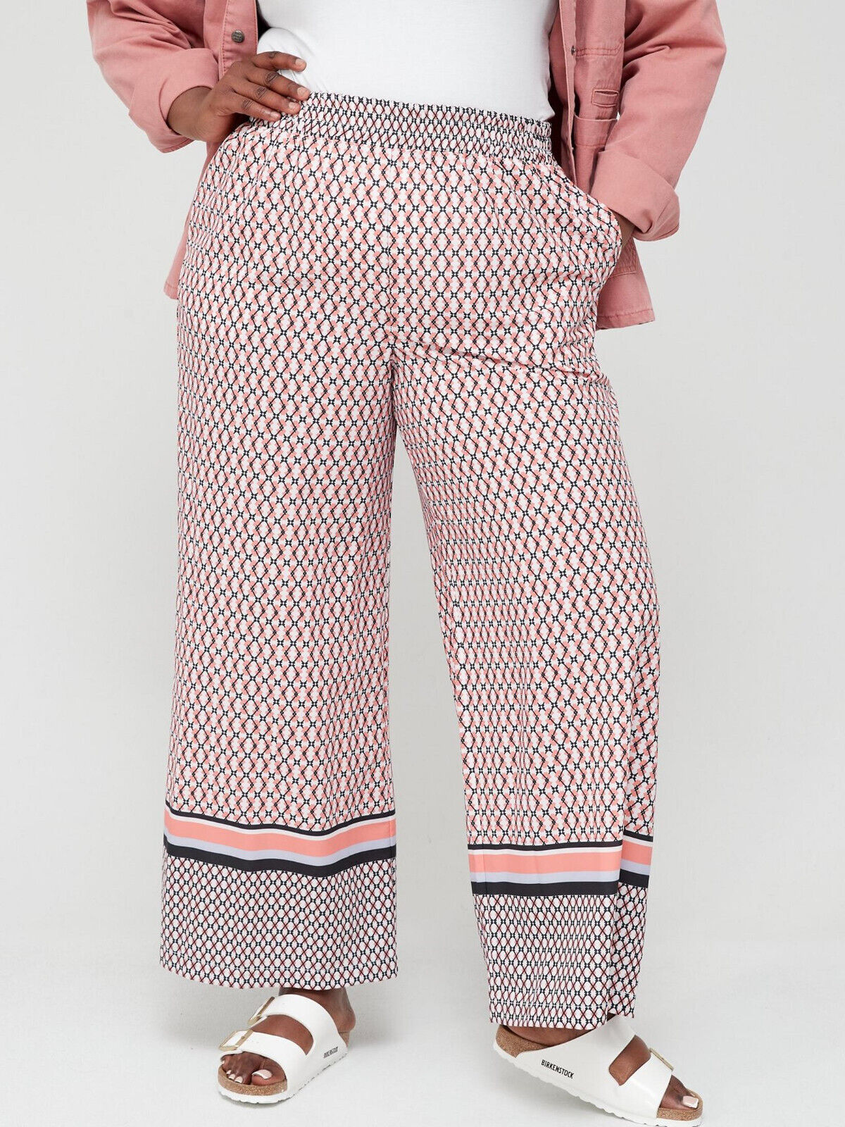 Wide Leg Scarf Print Trousers - Coral. UK 14 ****V518