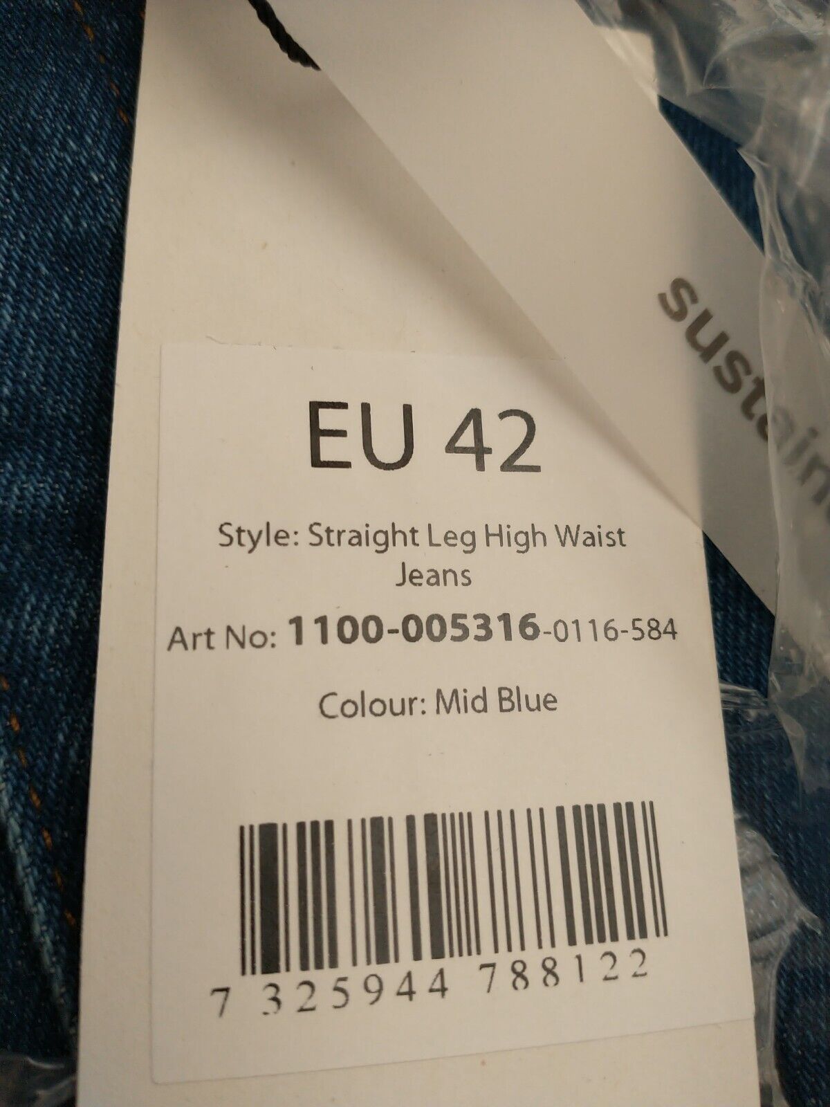 NA-KD Straight Leg High Waist Jeans. Mid Blue. UK 14 . ****V180