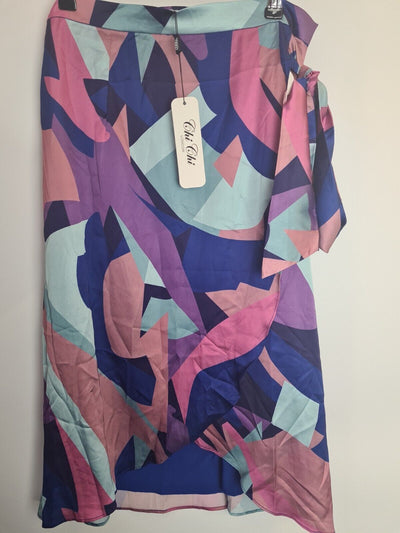 Chi Chi London Graphic Print Wrap Detail Midi Skirt Size 16 **** V281