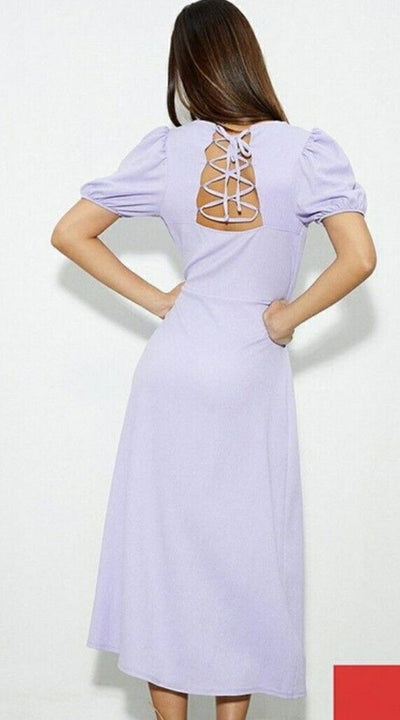 dorothy perkins Lilac Textured Tie Back Midi Dress Uk14****Ref V414