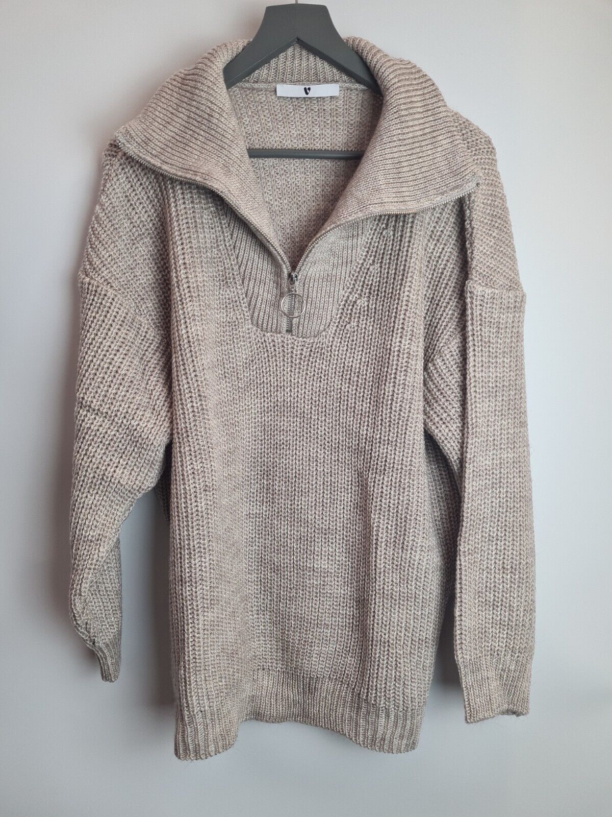Womens Half Zip Knitted Jumper - Biscuit Size 22 **** V472