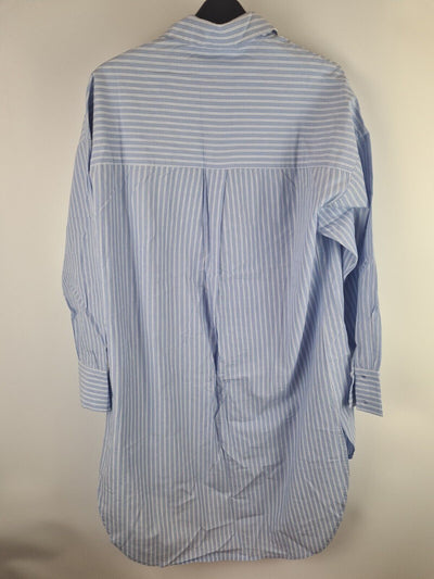 PIECES Blue Striped Longline Shirt Size UK Small **** V29