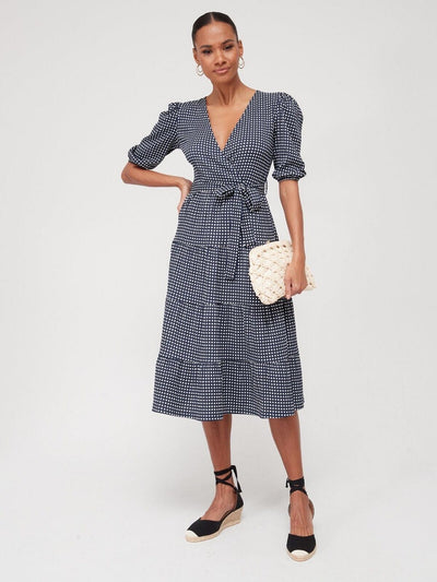 Womens Crinkle Tiered Wrap Midaxi Dress - Navy **** Ref V514