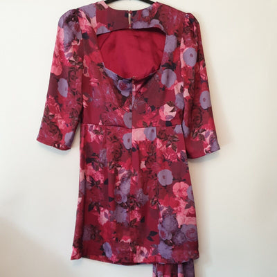 Chi Chi Drape Detail Floral Midi Dress Berry Uk 6 ****Ref V77