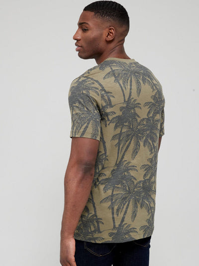 Mens Tropical Print Slub Tshirt - Khaki. UK S. V73