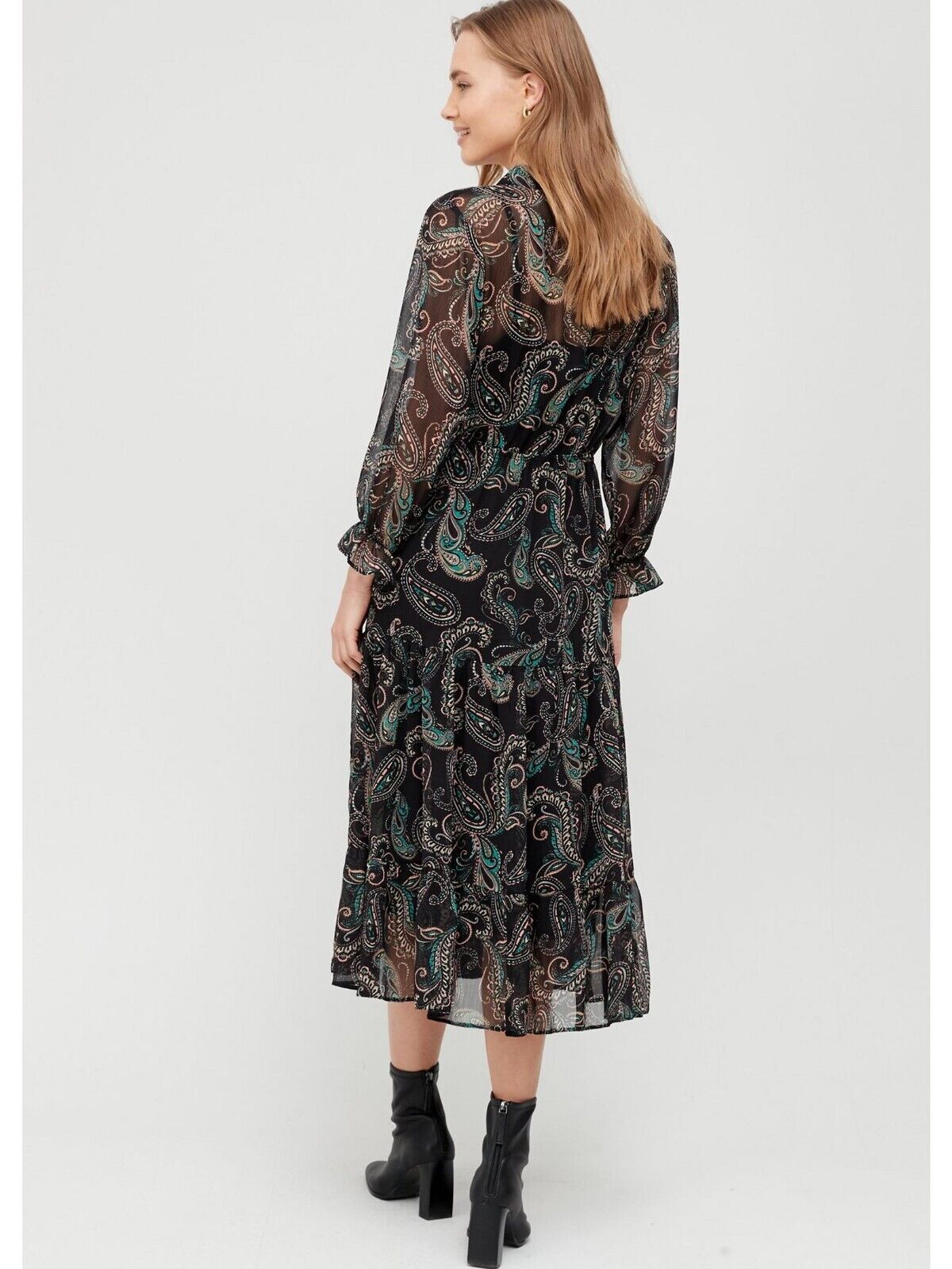 Womens V Neck Printed Midi Dress - Paisley Print. UK 10 **** V439