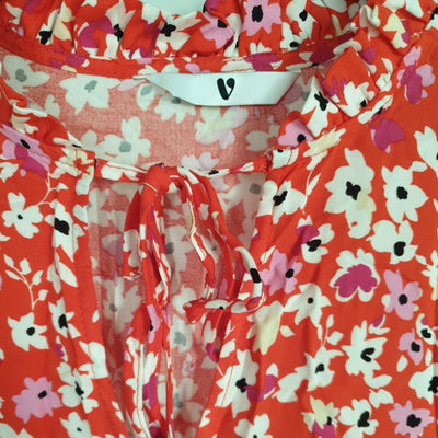 Shirred Waist Red Floral Print Skater Dress Uk14****Ref V274