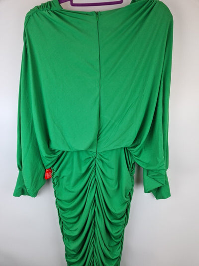 Ax Paris Green Ruched Bat Wing Plunge Dress Size UK 12 **** V266