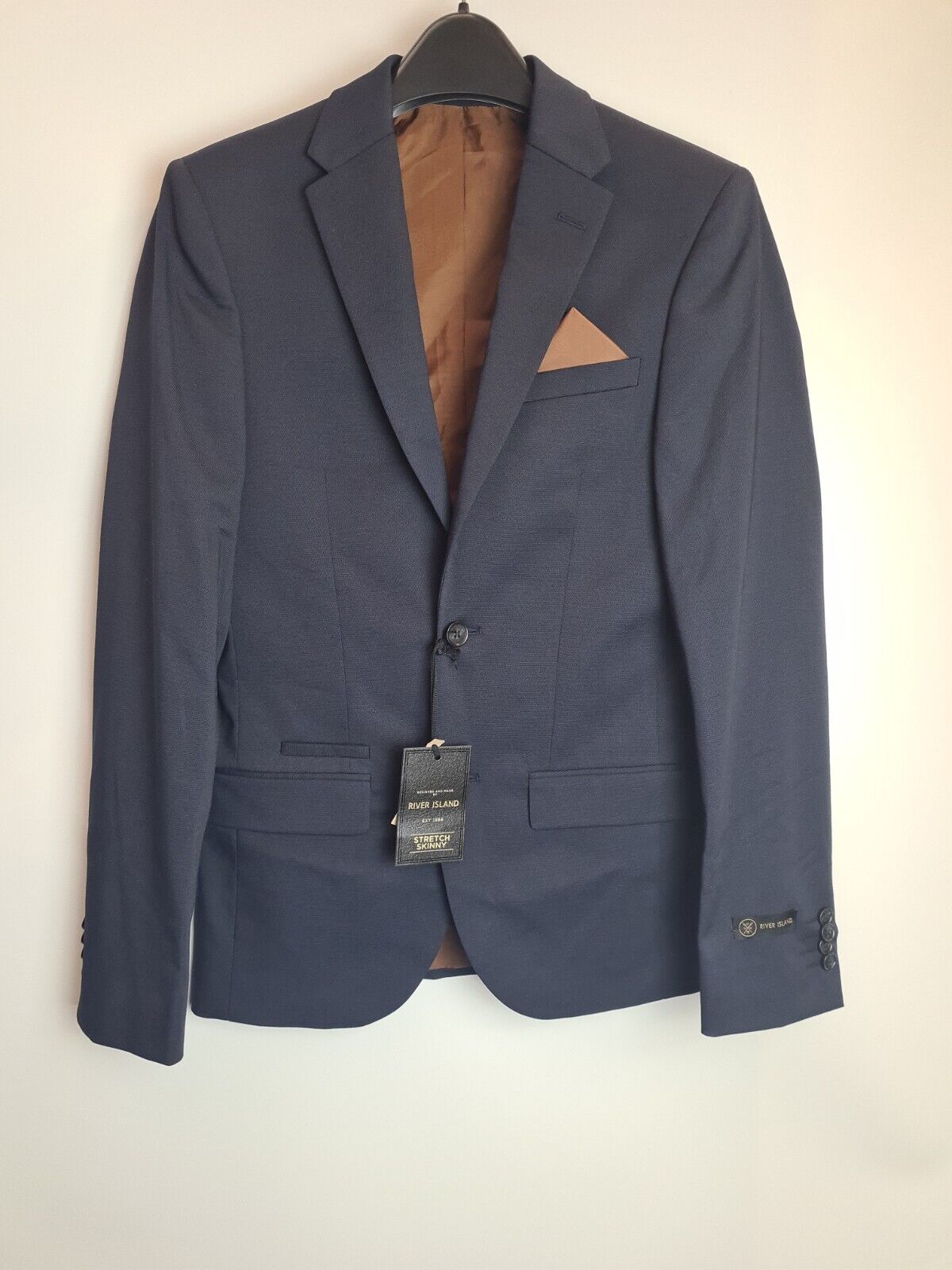 River Island Textured Slim Fit Navy Suit Jacket Size 40 Long  **** V525