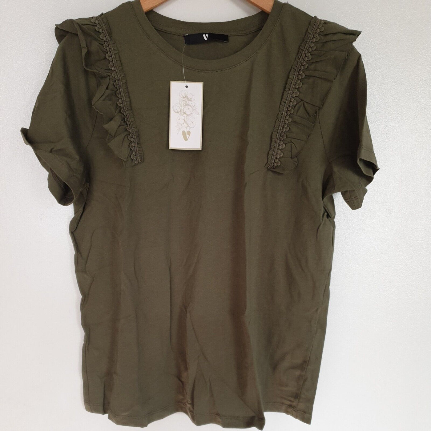 Frill Front Slouchy Tshirt Khaki Uk14****Ref V344