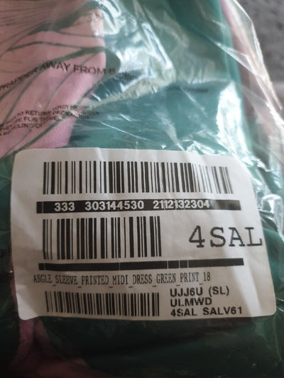 Judi Love Angel Sleeve Printed Midi Dress Green Print Uk18****Ref V438