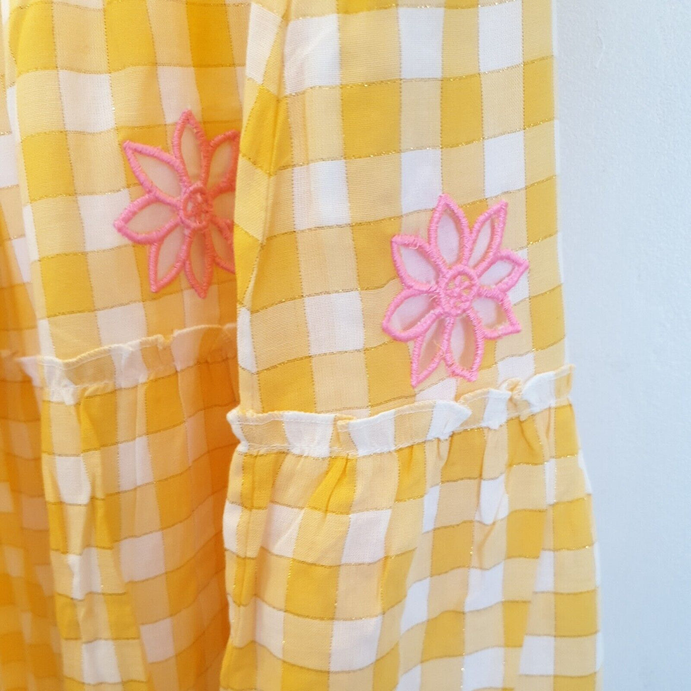 Sundress Maureen Yellow Gingham & Pink Emb One Size****Ref V3