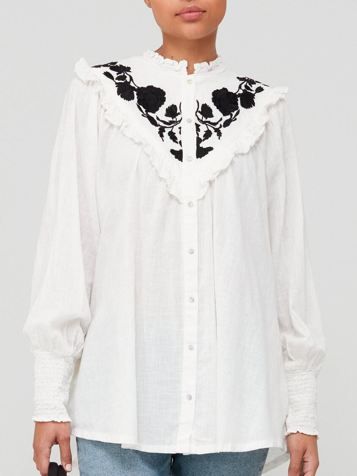 Free People Rose Vines White Embroidered Top Size Small **** V386