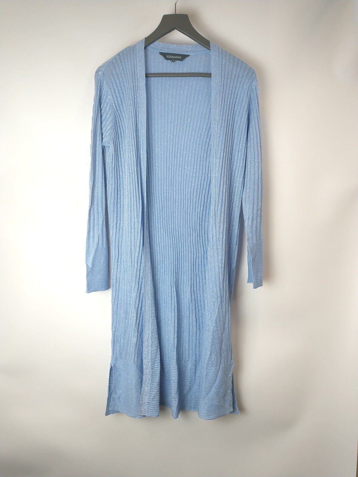 Sosandar Powder Blue Super Soft Ribbed Maxi Cardigan. UK Small **** Ref V30