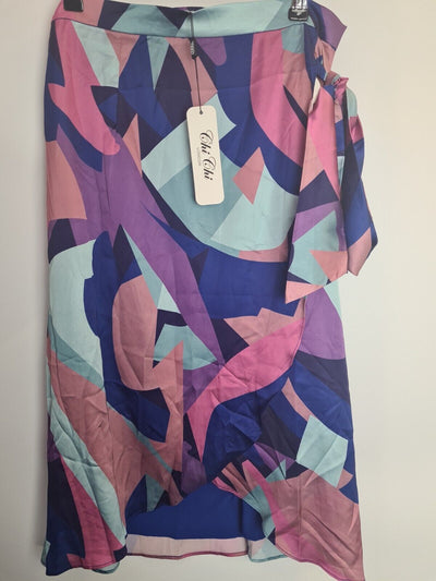 Chi Chi London Graphic Print Wrap Detail Midi Skirt. Size 10