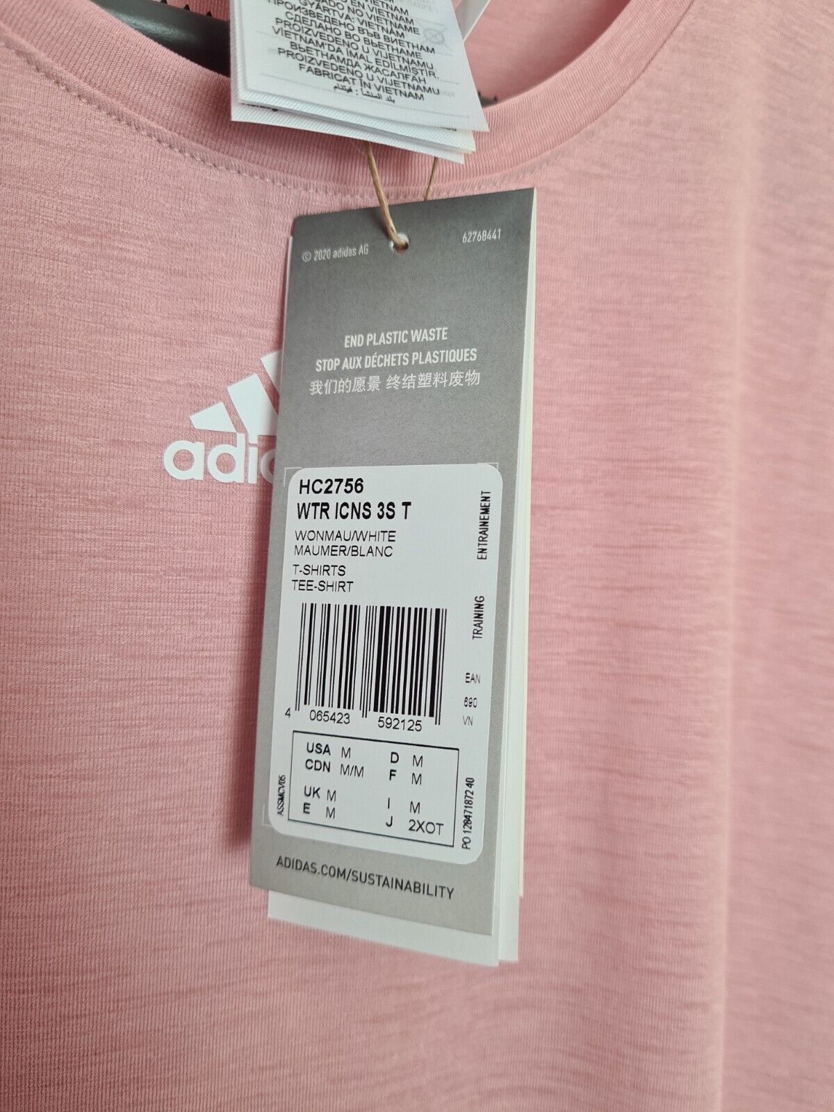 Adidas Performance Wtr Icns 3 Stripes Pink T-Shirt Size Medium **** V35