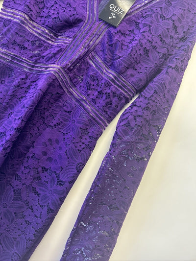 Quiz Lace Long Sleeve V Front MD Dress - Purple. UK 12 **** HV15