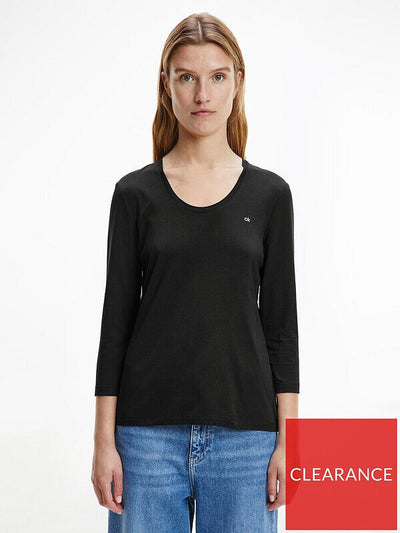 Calvin Klein Black Small Logo Scoop Neck Top Size Small *** V418