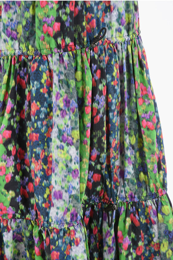 Kenzo High Waisted Flared Maxi Skirt. Floral Print With Drawstring. UK 10. **V93