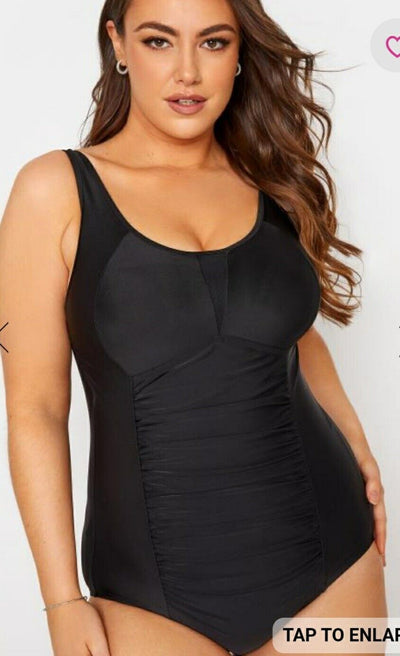 Yours Curve Plus Size Ruched Mesh Swimsuit Black Uk22****Ref V548