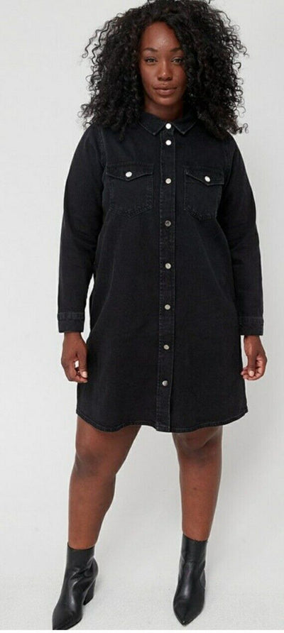 Denim Mini Pocket Shirt Dress Black Uk16****Ref V504