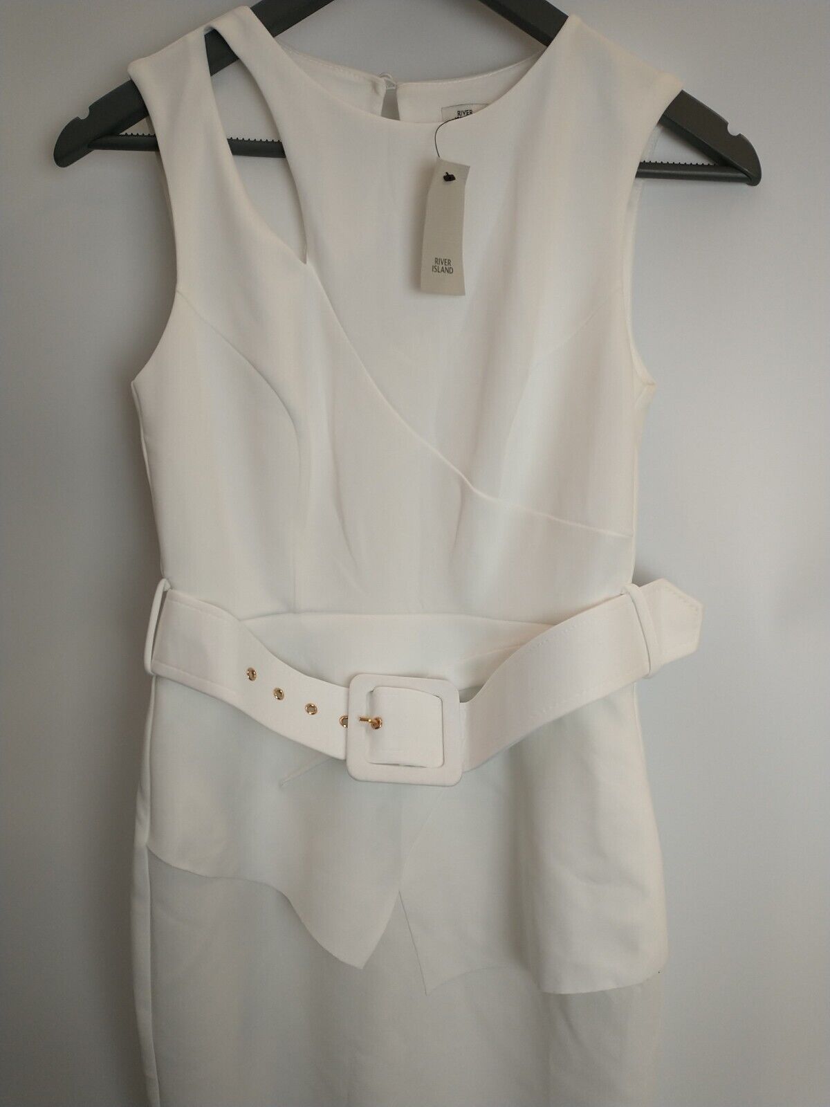 River Island White Belted Bodycon Midi Dress Size UK 6 **** V260