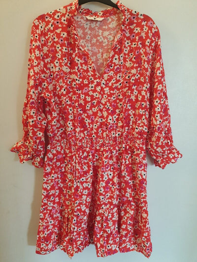 Red Floral Print Dress UK 20 ****Ref V547