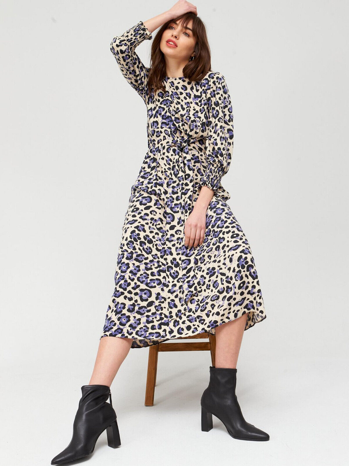 Tie Waist Midi Dress - Animal Print. (U9FTW) UK 8  ****V528