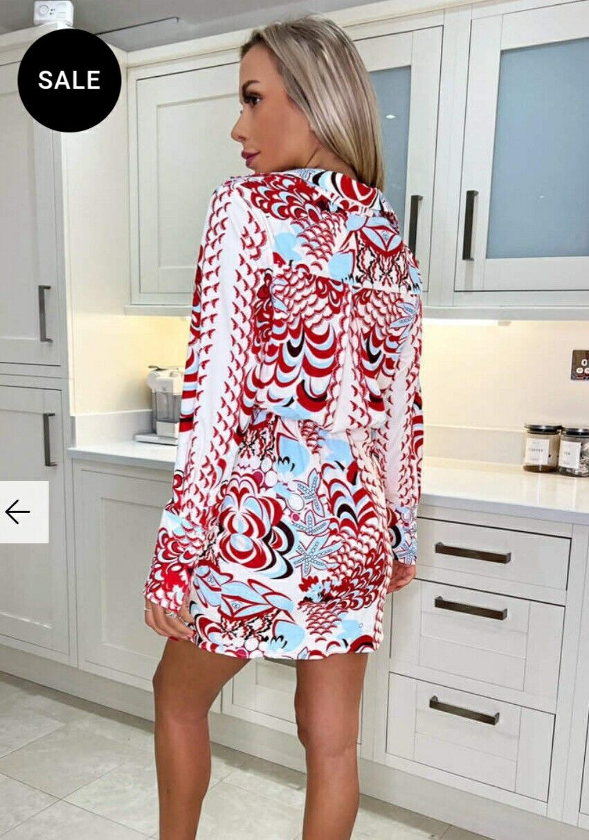 Ax Paris Red And Blue Abstract Dress Red Uk12****Ref V489