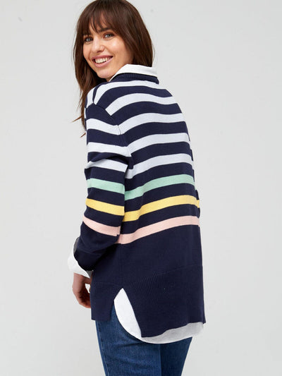 Knitted Multi Stripe Jumper Oversized - Navy/Multi. UK M. V393