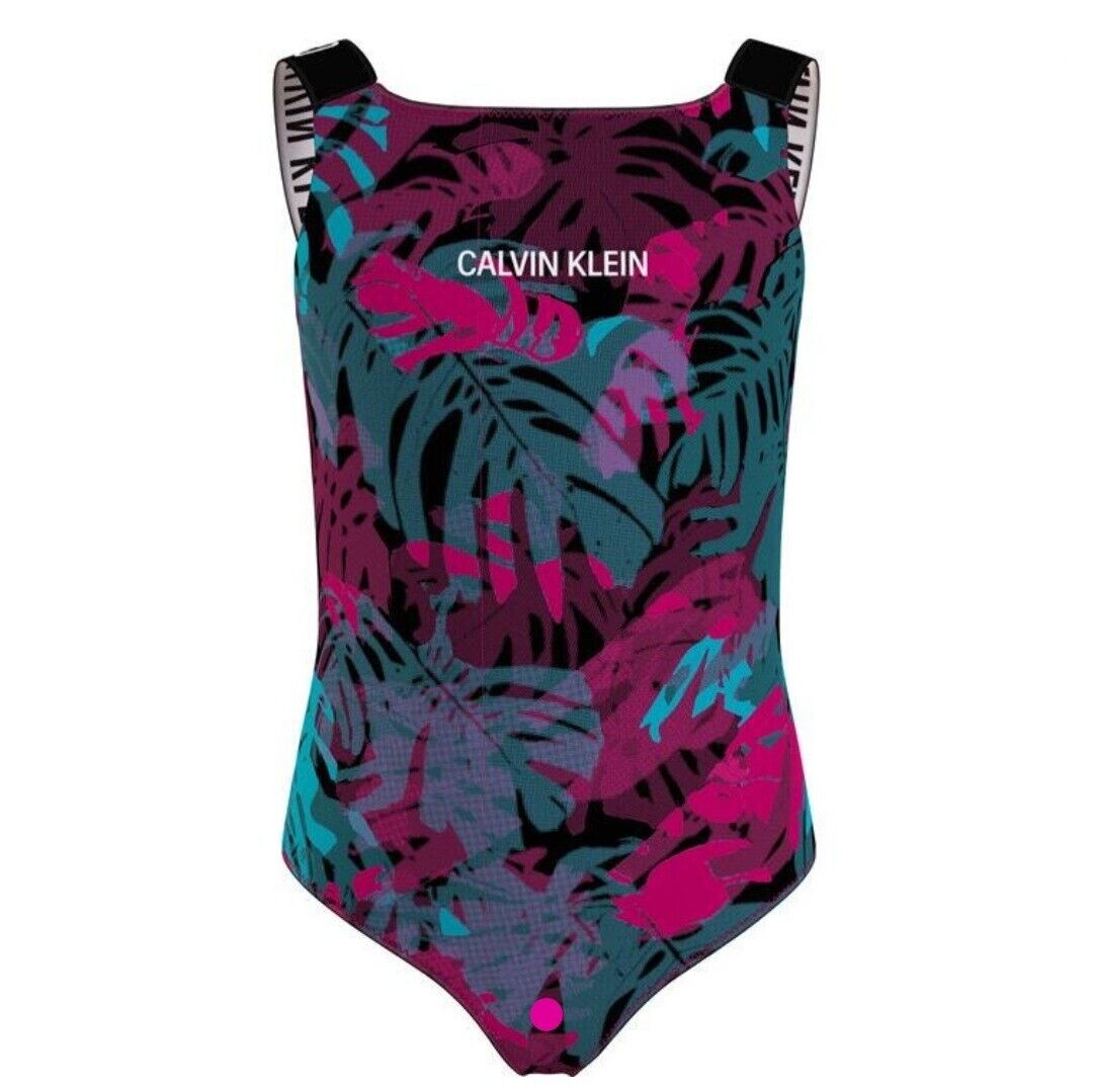 Calvin Klein Swimsuit Jungle Leaf Black Swimsuit Kids Size 14-16 Years **** V317