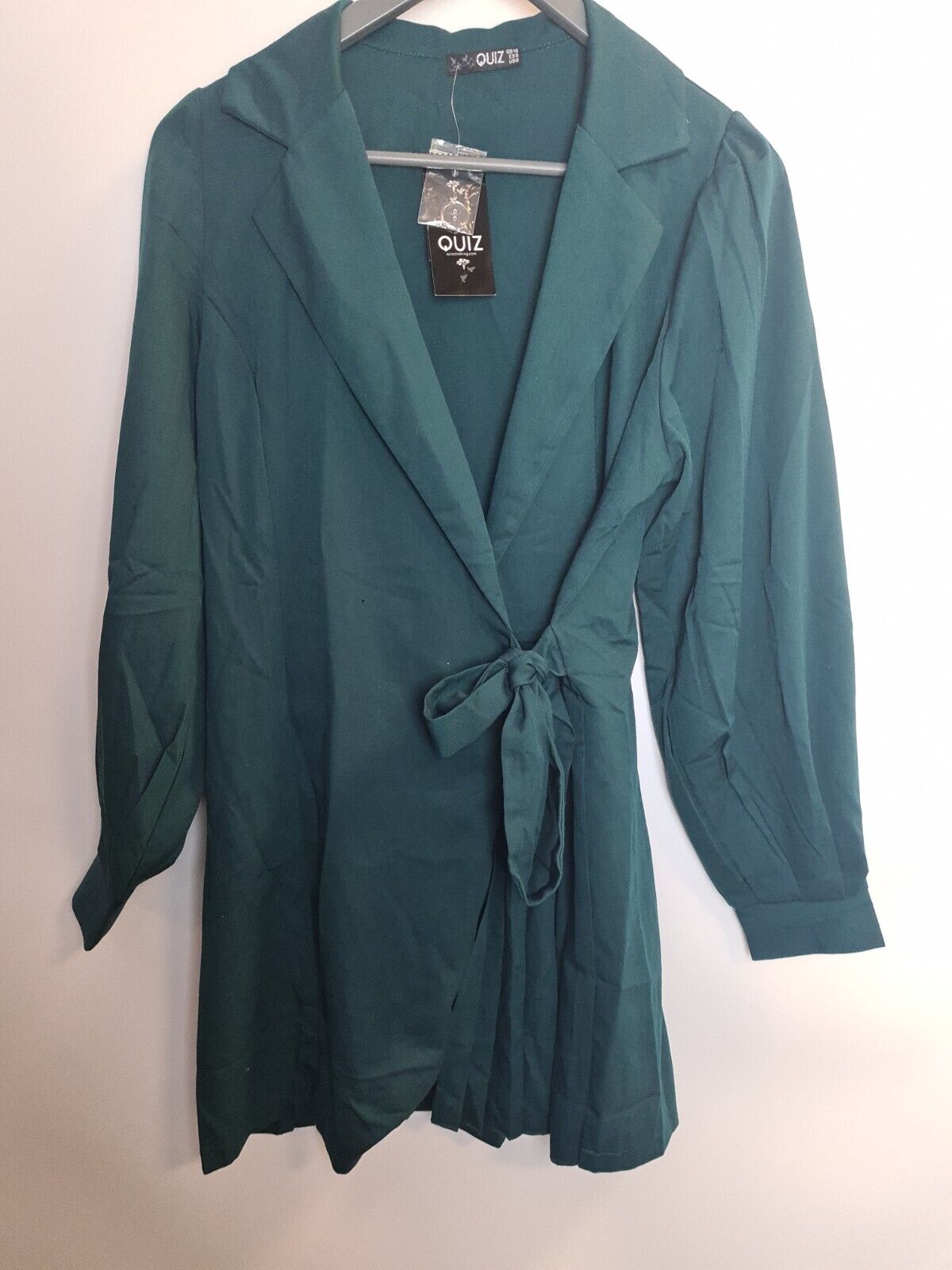 Quiz Woven Half Pleat Tie Front Puff Sleeve Green Blazer Dress Size 8 **** V126