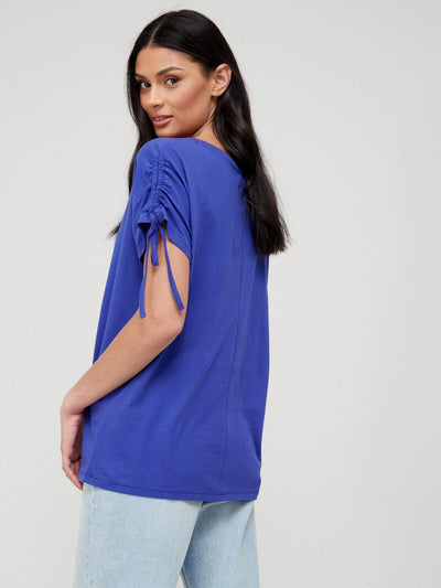 Blue Ruched Sleeve T-shirt Size 18 **** V483