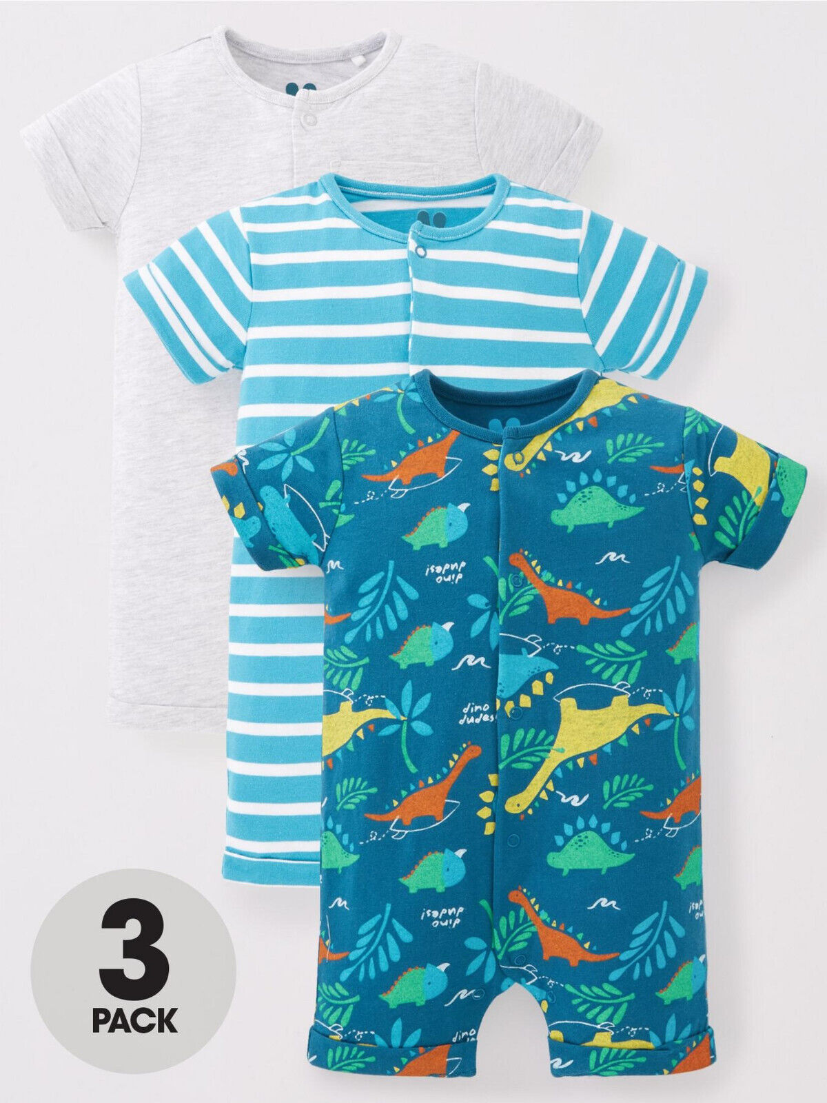 Baby Boys Dino 3 Pack Romper 6-9 Months ** V372