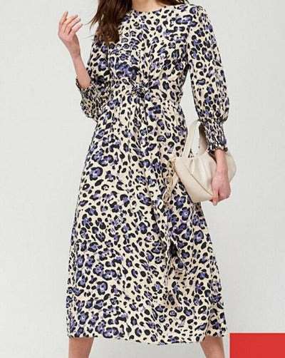 Very Leopard Print Dress tie waist Long Sleeve UK 16 ****Ref V444